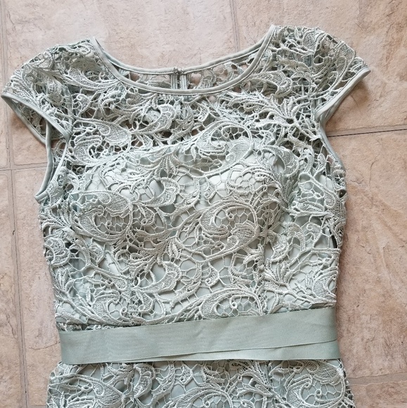 Mint Cap-Sleeve Illusion Lace Gown - Picture 2 of 5